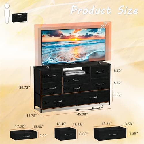 Furnulem Black Oak TV Stand with Power Outlet for 55" TVs