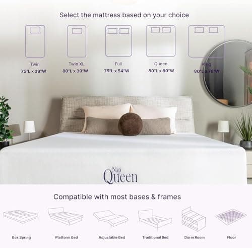 NapQueen 12 Inch Queen Charcoal Memory Foam Mattress & Heavy Duty Bed Frame