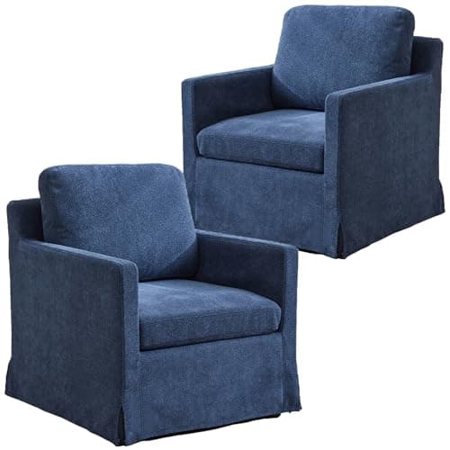 360 Degree Swivel Chenille Accent Chair Set, Mid Century Modern Charcoal Black Barrel Chairs for Living Room & Bedroom