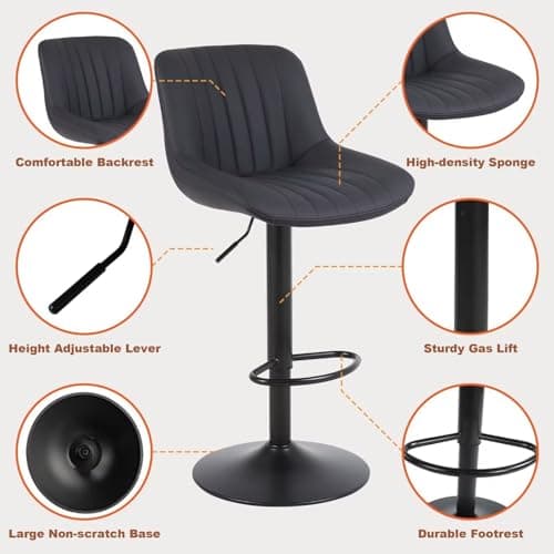 Modern Swivel Bar Stools Set of 4 for Kitchen Island - Black