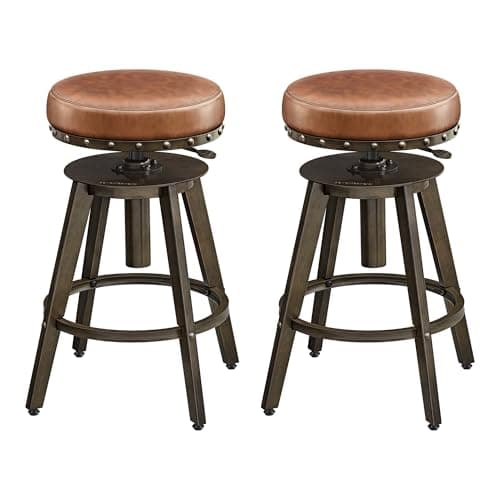 SONGMICS Steampunk Counter Stool, Set of 2, Adjustable Height, Ink Black