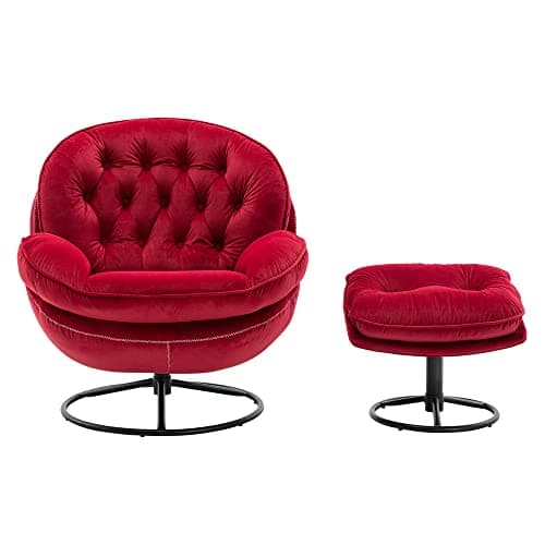 Velvet Swivel Accent Chair with Ottoman Set for Living Room, Red