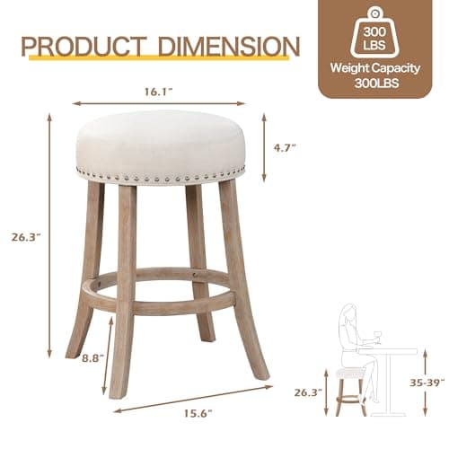 26" Modern Backless Bar Stools - Beige, Set of 4 for Kitchen & Dining