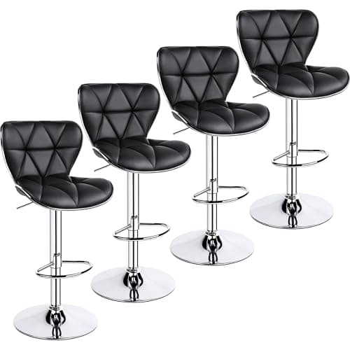 Yaheetech Retro Brown Adjustable PU Leather Bar Stools Set of 4