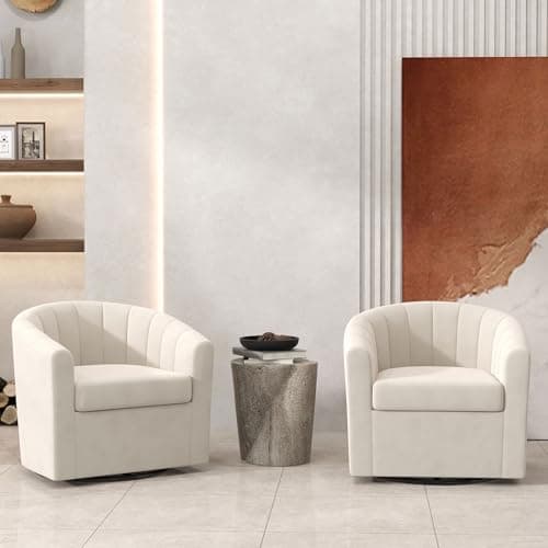 Bonzy Home Modern White Velvet Swivel Chair Set of 2