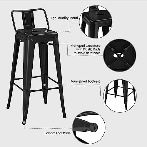 Yaheetech 30 Inch Matte Black Counter Height Barstool Set