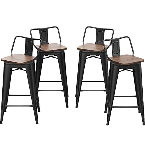 Changjie Matte Black Wooden Swivel Bar Stools for Kitchen Counter (Set of 4)