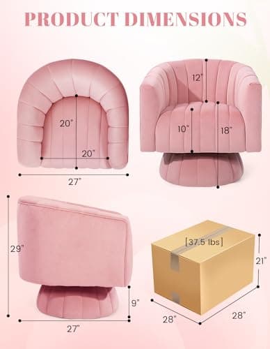 Kromax Mid Century Pink Tufted Velvet Swivel Accent Chair