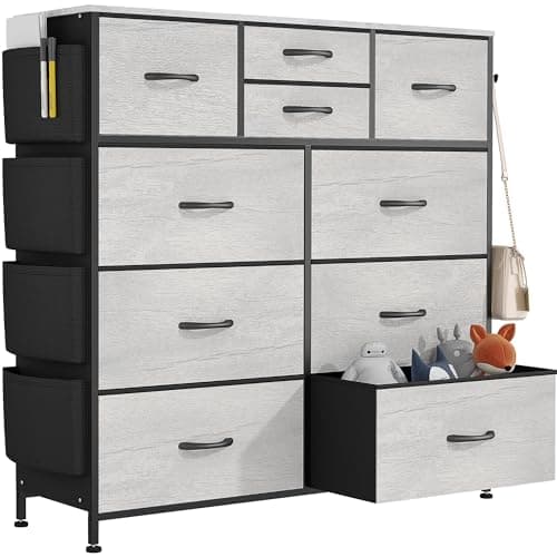 Lulive Black PU Storage Dresser with 10 Drawers & Side Pockets