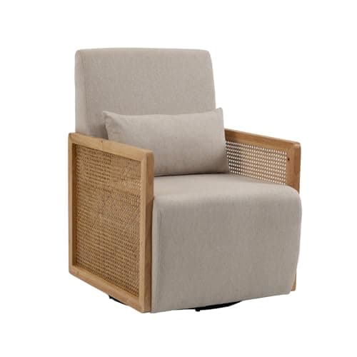 Swivel Accent Chair with Woven Armrests, Linen Upholstered Armchair for Living Room, Green