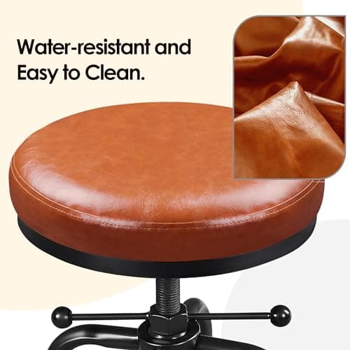 Yaheetech Vintage Round Faux Leather Bar Stool, 21.5-28 Inch Tall Light Brown