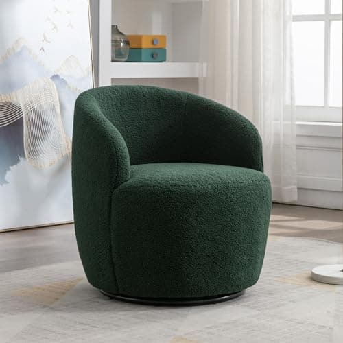 KIVENJAJA Teddy Sherpa Swivel Barrel Chair, Ivory, Modern Living Room Accent Chair
