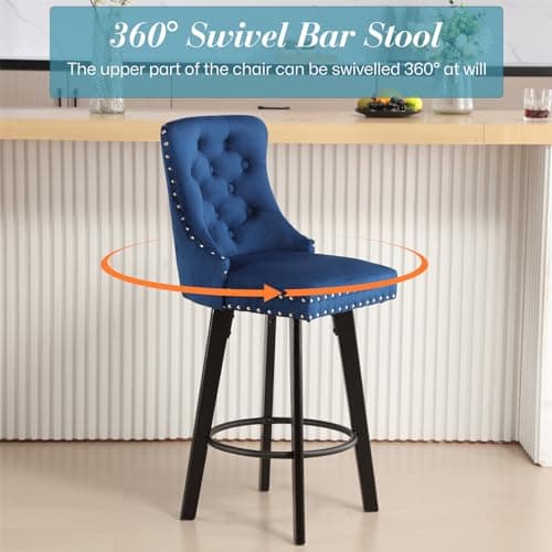 i-POOK Velvet Swivel Counter Stool, Blue