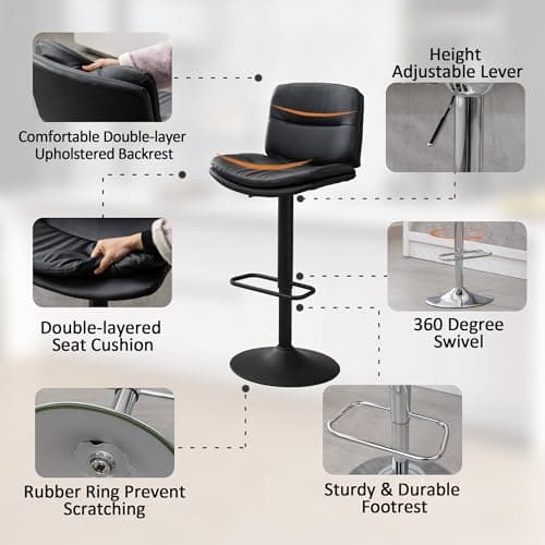 Double-Layer Upholstered Black Counter Height Bar Stool Set (24"-32")