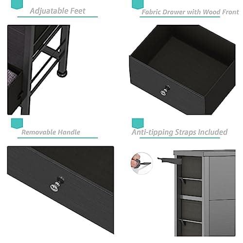 BOLUO Black 6-Drawer Dresser for Bedroom Modern Storage Closet