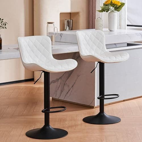 YOUNUOKE Counter Height Swivel Bar Stools, Light Grey Faux Leather, Set of 2