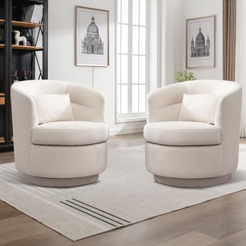 CANMOV Beige Swivel Round Arm Chair Set of 2, Comfortable Living Room Accent Chair