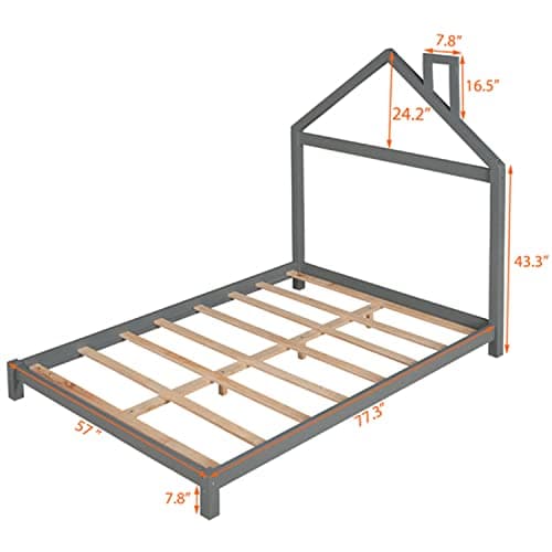 i-POOK Montessori Full Size Solid Wood Platform Bed, Gray