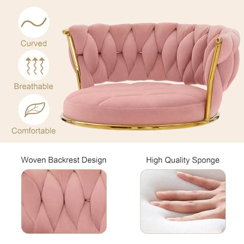 VECELO Pink Velvet Bar Stool Set, 4-Piece Gold Leg Counter Height Swivel