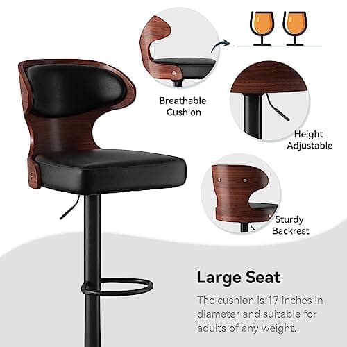 Bentwood Swivel Barstools Set,Adjustable Height,PU Leather Upholstery