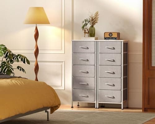 Sturdy Steel Frame Light Grey 5-Drawer Dresser Chest of Drawers