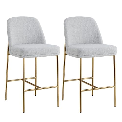 FSC Certified White Fabric Bar Stools, 27" Seat Height, Set of 2