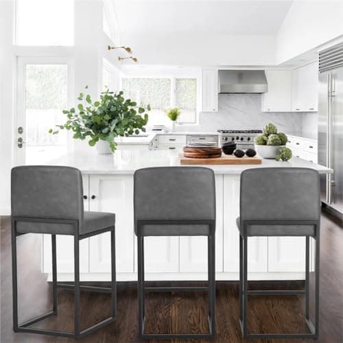 PHI VILLA Grey Counter Height Bar Stool Set of 4 PU Leather Back