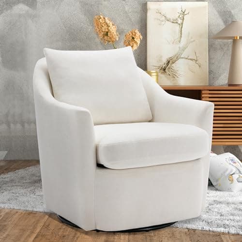 COLAMY 360° Swivel Round Barral Chair Set of 2-Cream