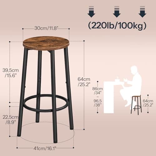 Rustic Brown & Black Counter Height HOOBRO Bar Stool Set of 4, BF03BYP401N1