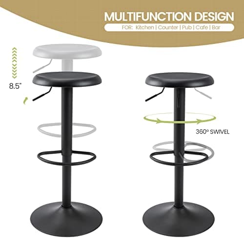 Brage Living Set of 2 Adjustable Swivel Bar Stools, Backless Counter Height Chairs for Kitchen and Cafe (Black)