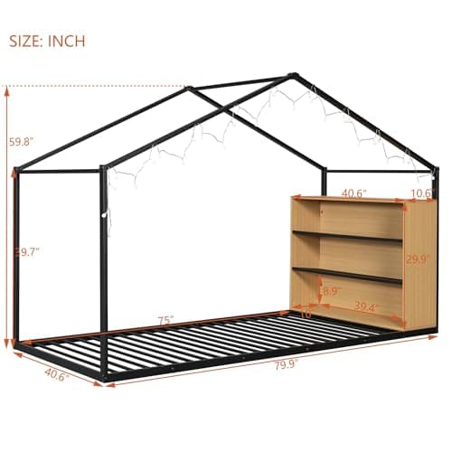 i-POOK Montessori Metal Bed Frame for Kids, Twin Size, Black