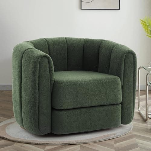 360-Degree Swivel Teddy Upholstered Cheese Chair, Pumpkin-Shaped for Living Room, Bedroom, or Office (Green, 37")