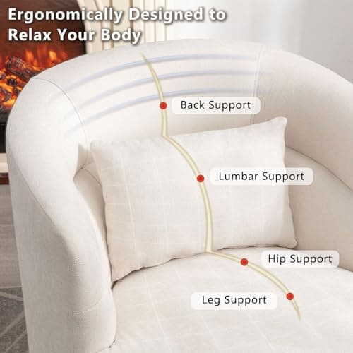 CANMOV Beige Swivel Round Arm Chair Set of 2, Comfortable Living Room Accent Chair
