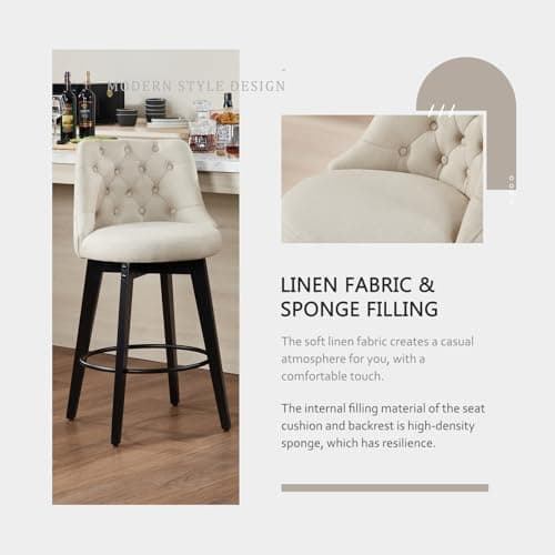 Beige Farmhouse Counter Height Bar Stool Set of 4 Kitchen Island Chairs