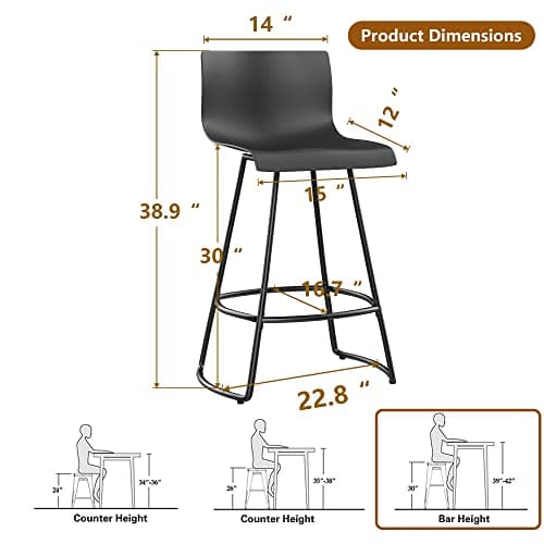Modern Black Counter Height Swivel Bar Stool Set of 4, 30" Meta