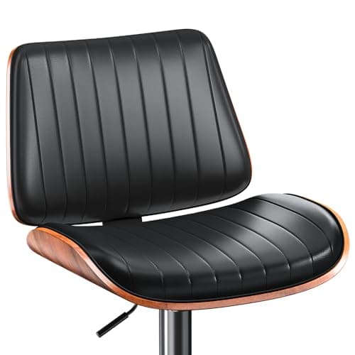 Bentwood Back Bar Stools, Black Leather Seat, Kitchen Island Set of 2