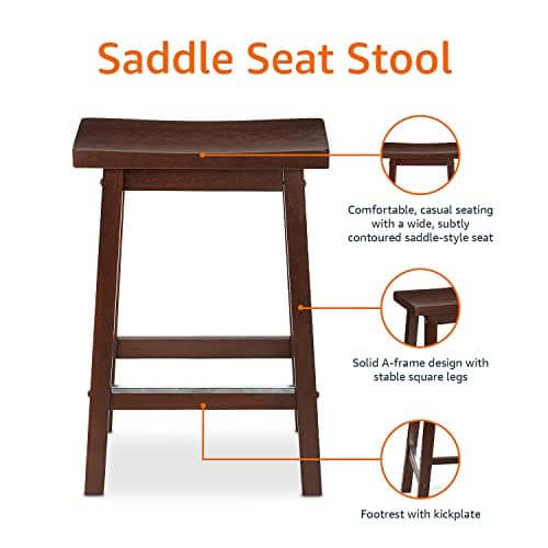 Amazon Basics 24" Solid Wood Saddle-Seat Kitchen Island Barstool, Set of 2, Walnut Finish