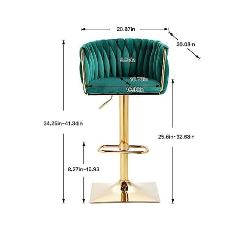Emerald Velvet Swivel Barstools Set of 2 - Height Adjustable Counter Stools for Kitchen Island Pub