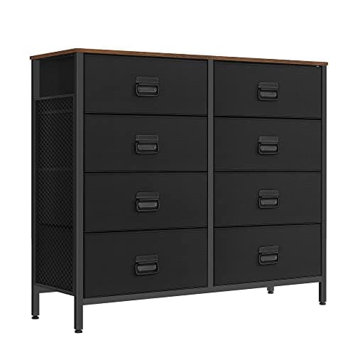 SONGMICS Rustic Brown & Black Fabric Dresser with 8 Drawers ULTS228B01