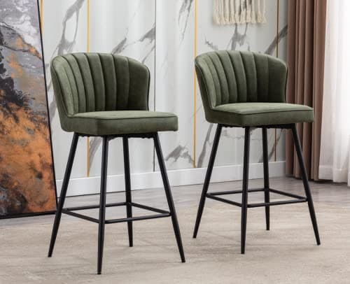 EALSON Green Counter Height Bar Stools Set of 2 Modern Leather Backbar Chairs