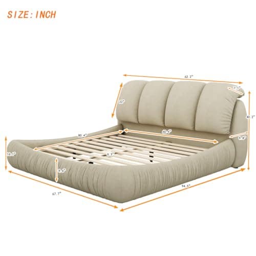 Luxury Upholstered Queen Size Platform Bed, Stone Gray Velvet