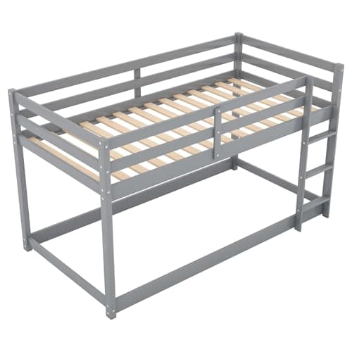 Twin Over Twin Wood Bunk Bed for Teens, Dormitory and Bedroom, Easy Assembly, Grey