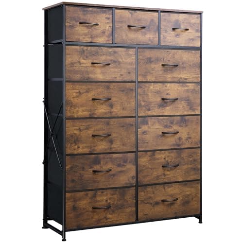 Charcoal Black Tall Dresser with 13 Drawers & Fabric Bins