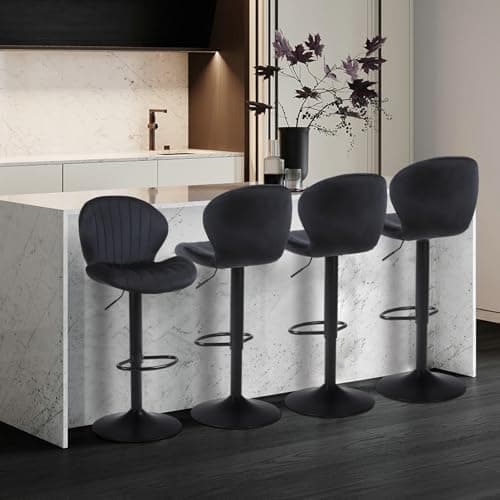 4 Modern Velvet Swivel Barstools for Kitchen Island, Height Adjustable, Black