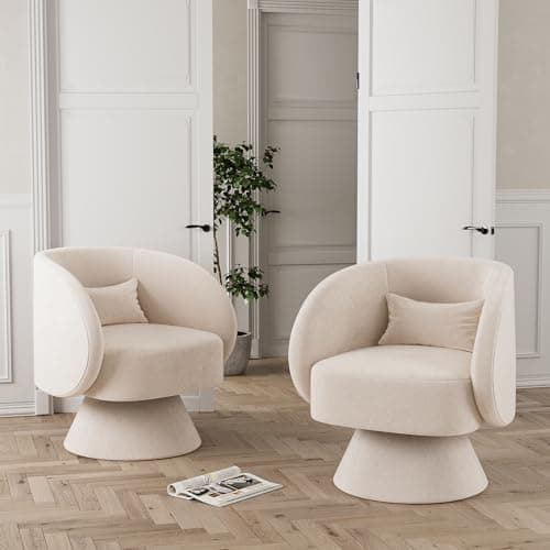 White Teddy Bear Boucle Sherpa Swivel Armchair, 360 Degree Spin for Living Room & Bedroom