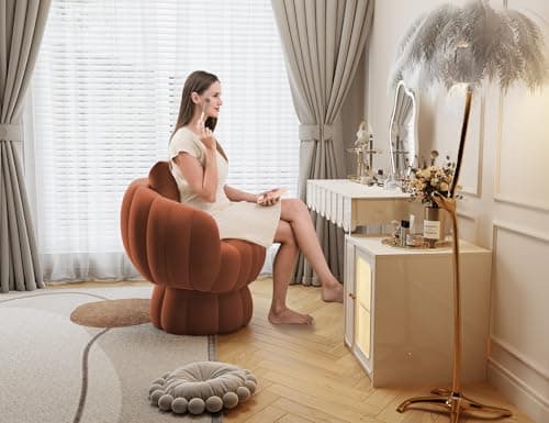 Mid Century Modern Fluffy Velvet Burnt Orange Swivel Reading Chair