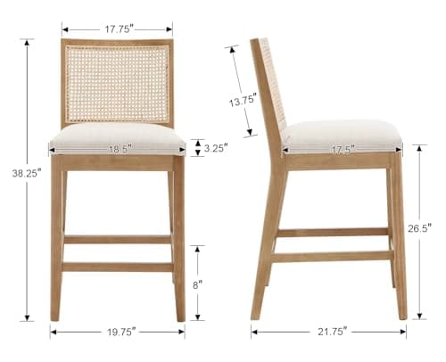 Rattan 26" Counter Stools, Set of 4, Cream Boho Kitchen Chairs