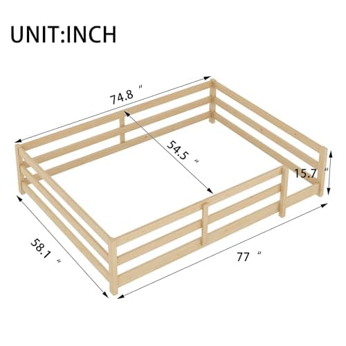 Full Size Wood Floor Bed Frame with Fence - Natural