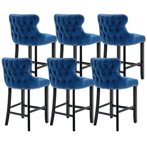 i-POOK Set of 4 Black Velvet Counter Height Bar Stools with Solid Wood Legs and Wing-Back Design