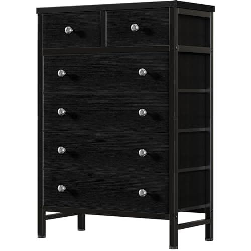 Black 6 Drawer Fabric Dresser for Girls and Kids